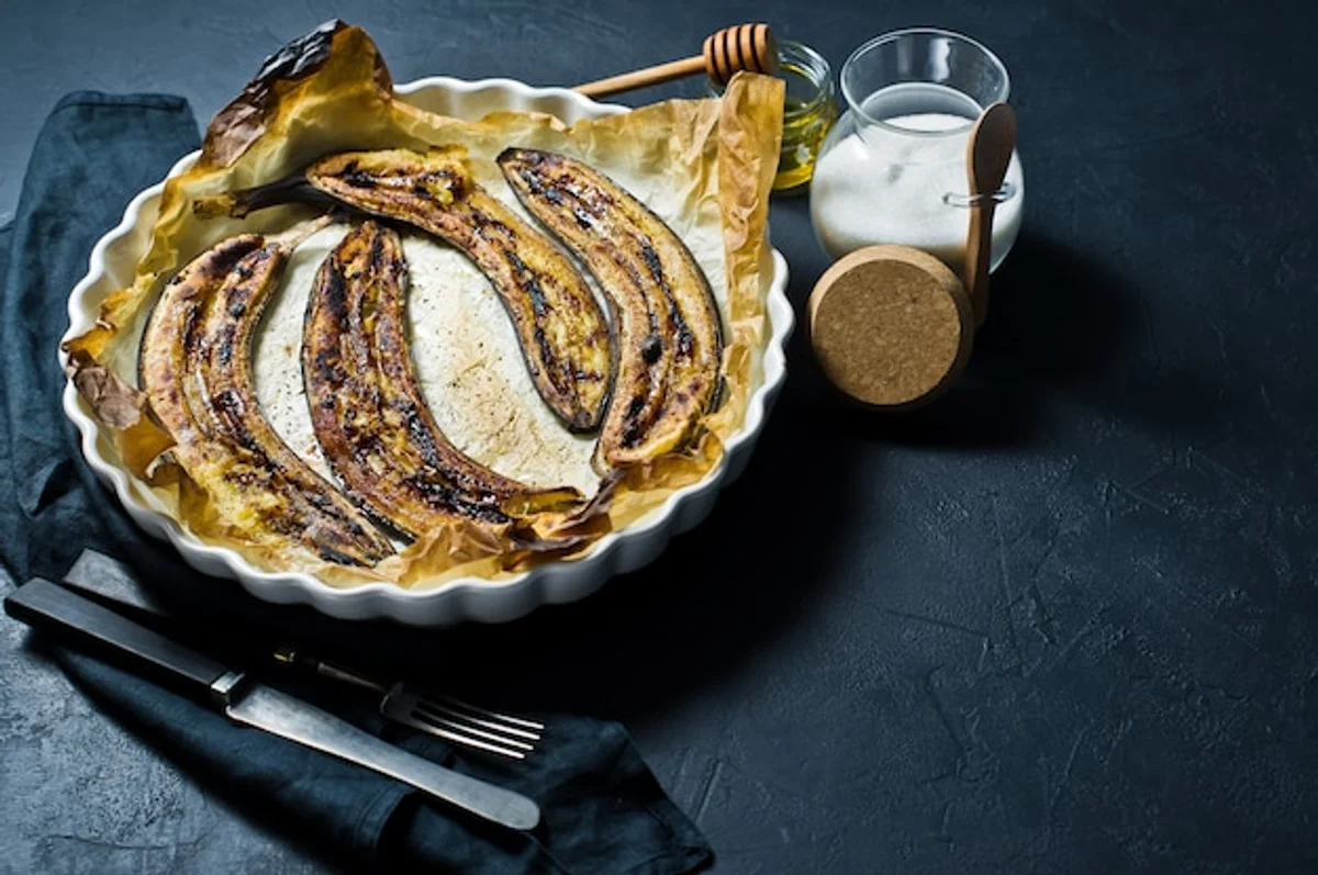 baked banana dessert with nuts and honey