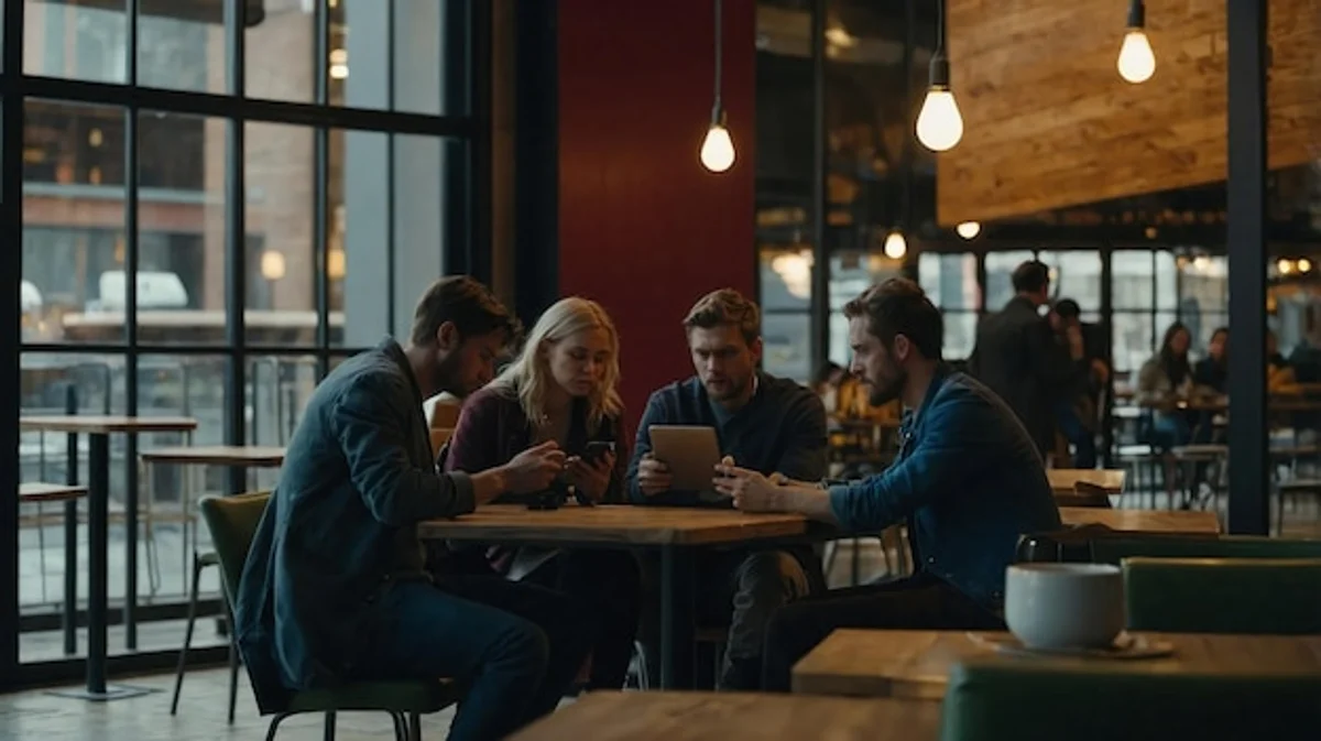 friends talking in cozy café no smartphones