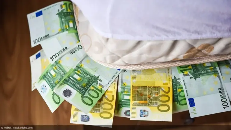 old German savings account book with euros, people discovering money at home