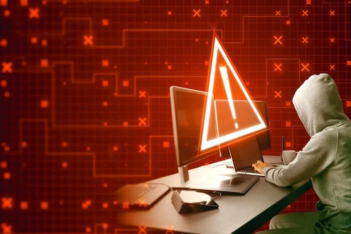 modern home office cybersecurity danger warning