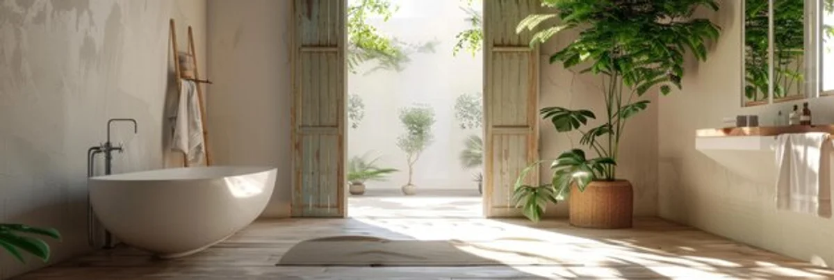 modern feng shui bathroom natural light plants minimalism