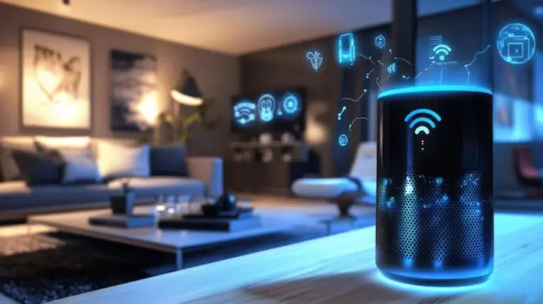 futuristic smart home living room night security