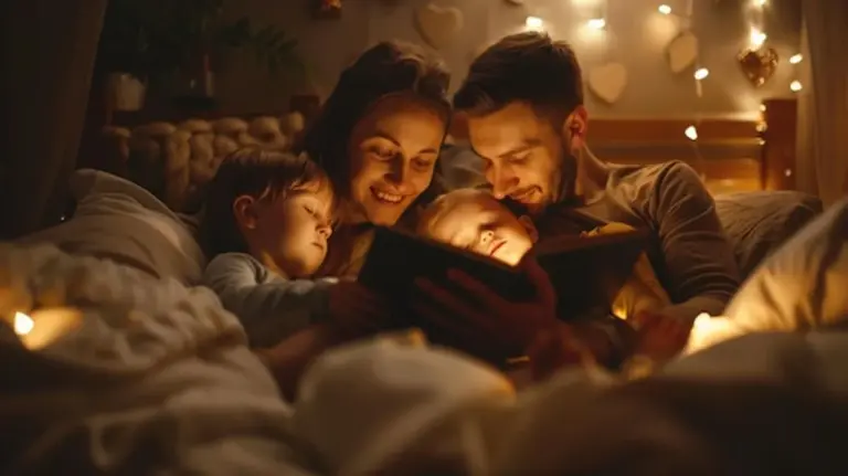 parent and child bedtime routine cozy bedroom night light