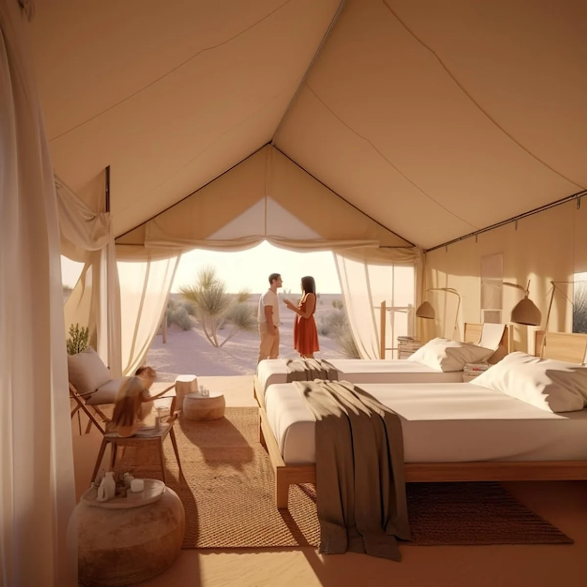 luxury glamping tent interior germany sunrise