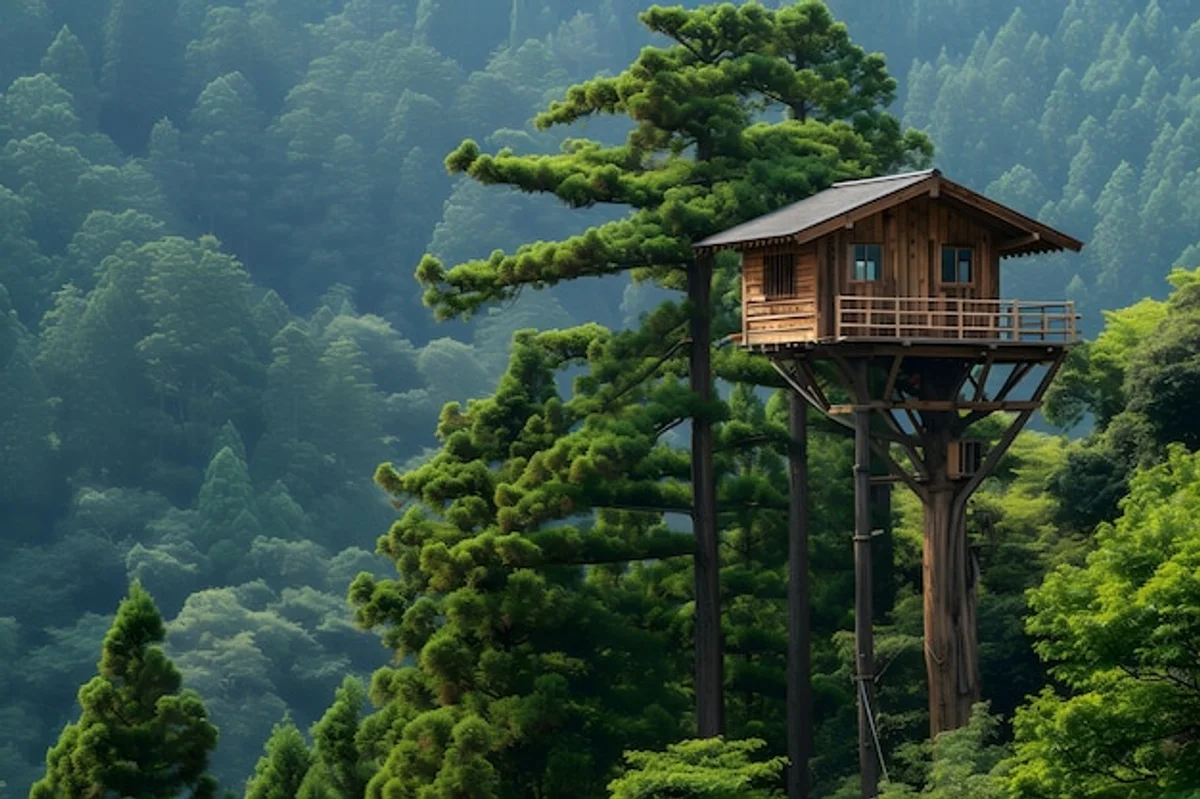 glamping treehouse with jacuzzi in forest germany summer