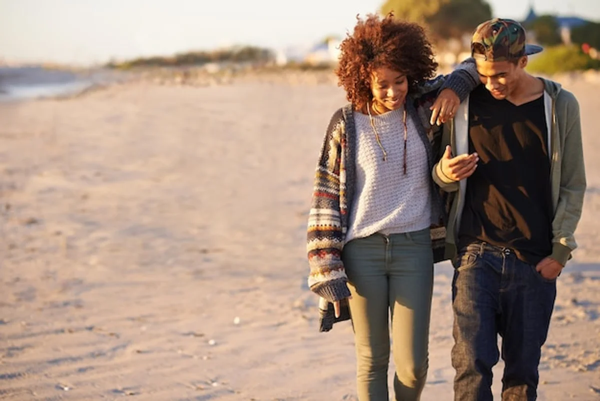 couple talking walking outdoors calm relationship communication