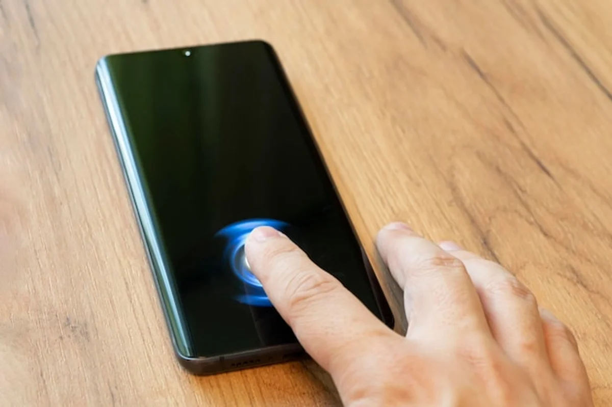 Biometric authentication smartphone closeup