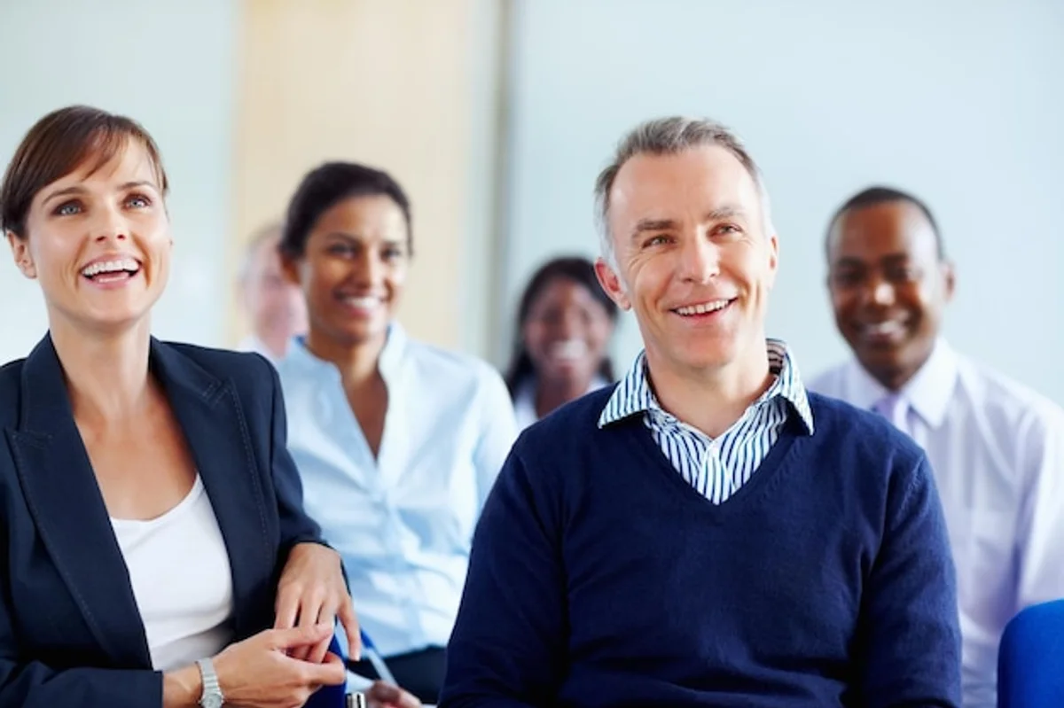 german business people listening in team meeting