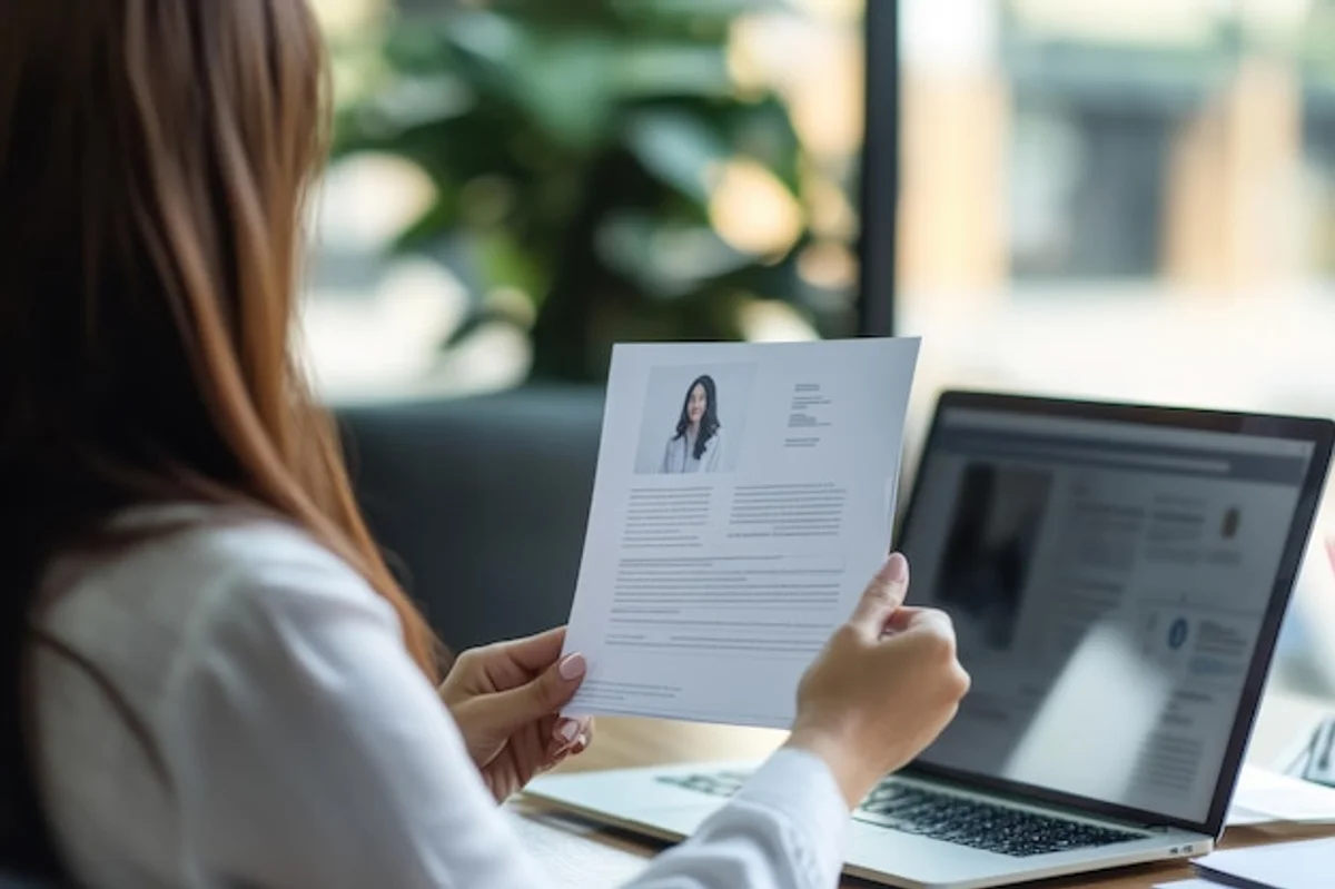 hr manager reading modern cv with highlighted achievements