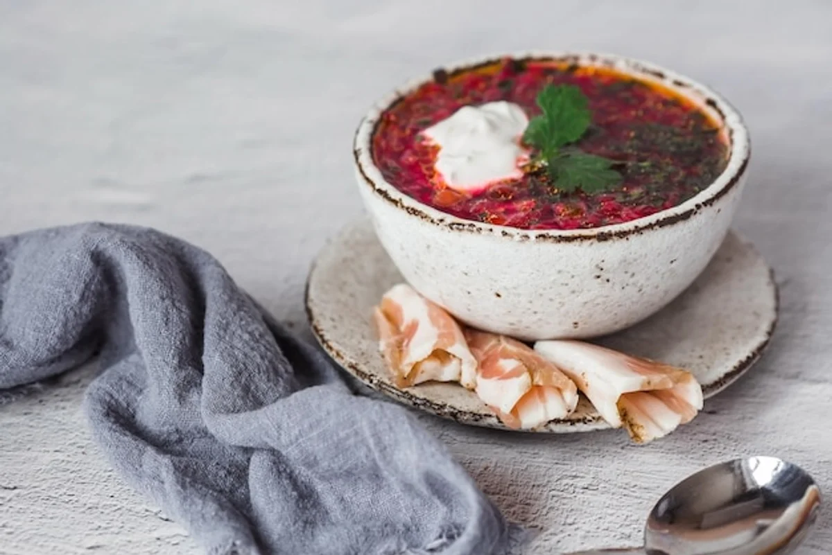 homemade rustic carrot soup with herbs and bread German kitchen