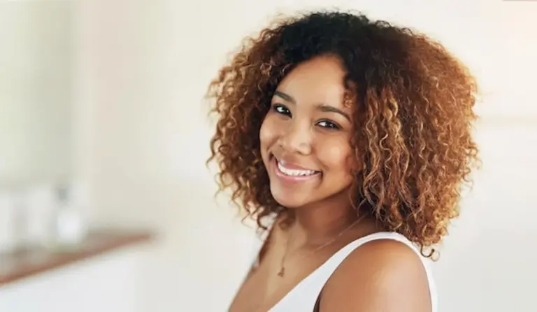natural mature woman face skincare morning light