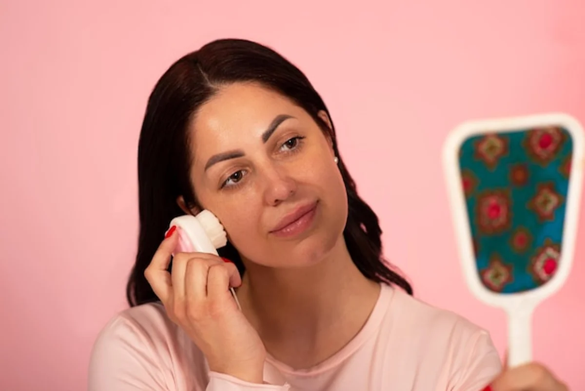 mature woman facial massage morning routine