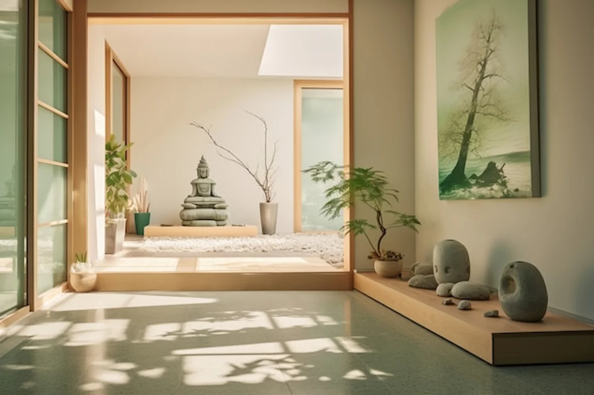 Feng Shui bathroom modern minimalistic natural stone plants candles
