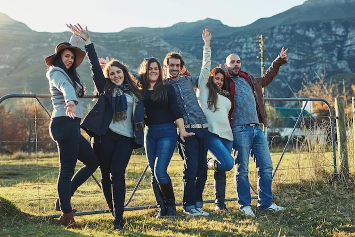 friendship group laughing together outdoor germany