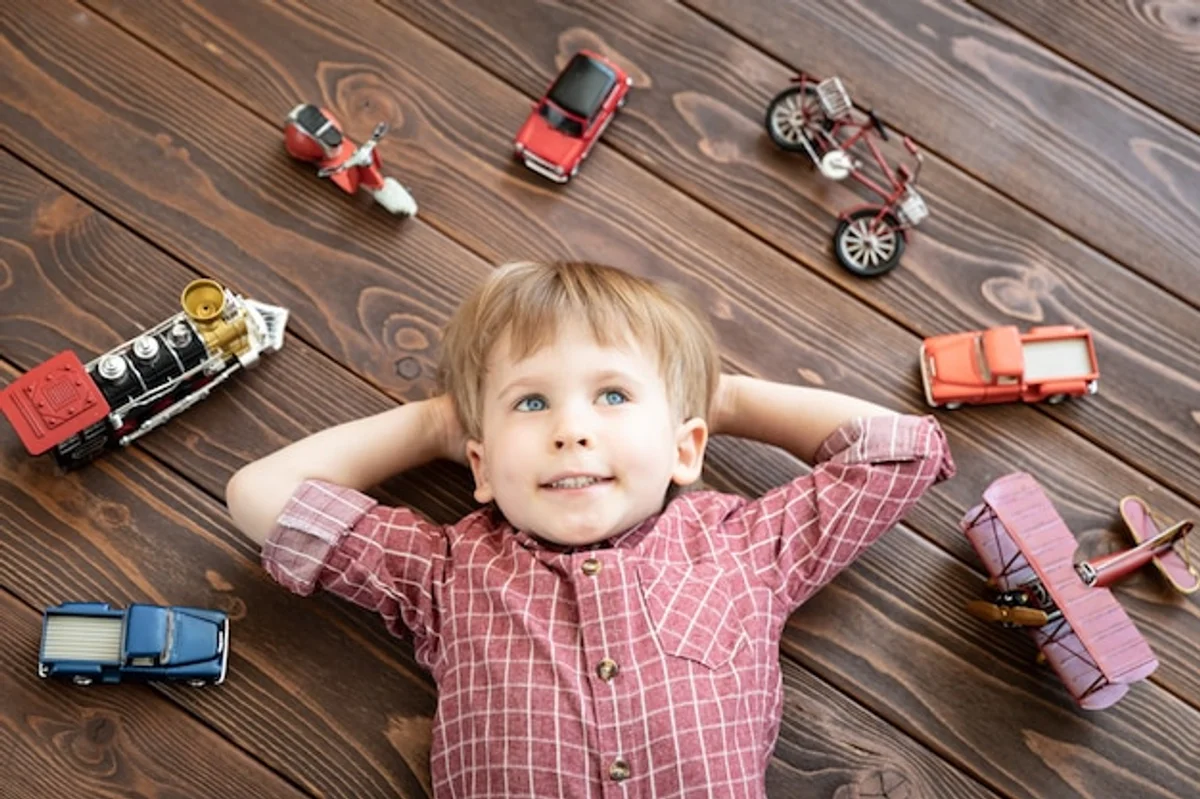 children playing with old toys