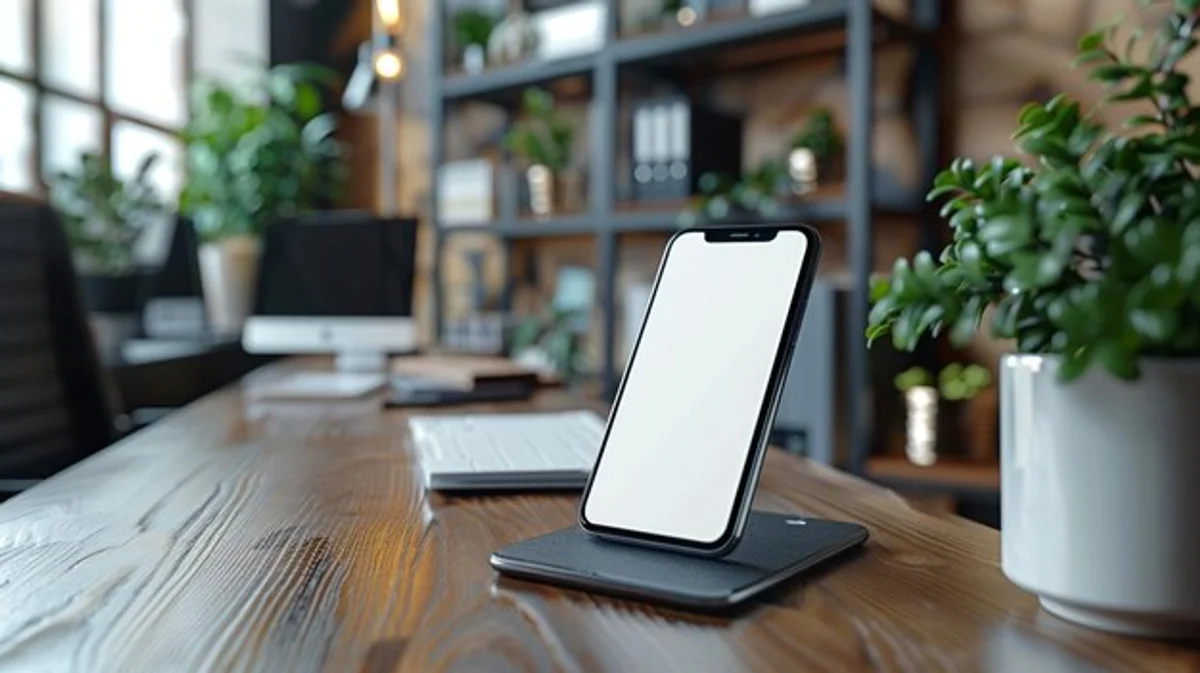 modern wireless charging smartphone workspace