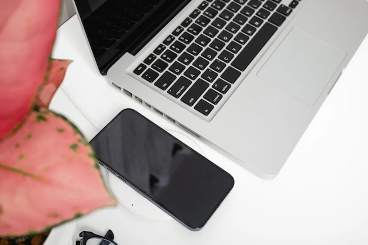 modern wireless charging smartphone workspace