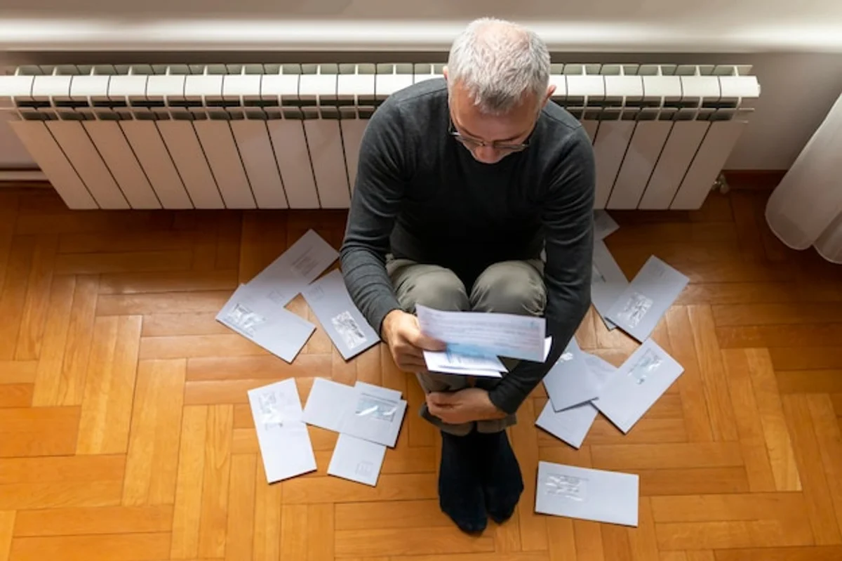 german couple reviewing personal budget stressed