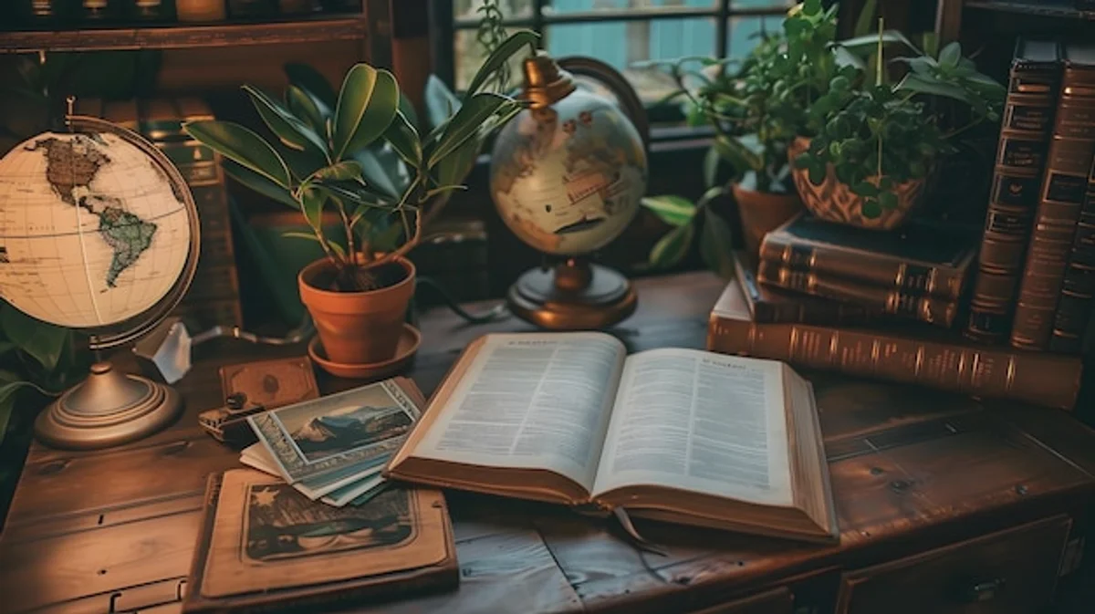 vintage travel guide book open on table nostalgic