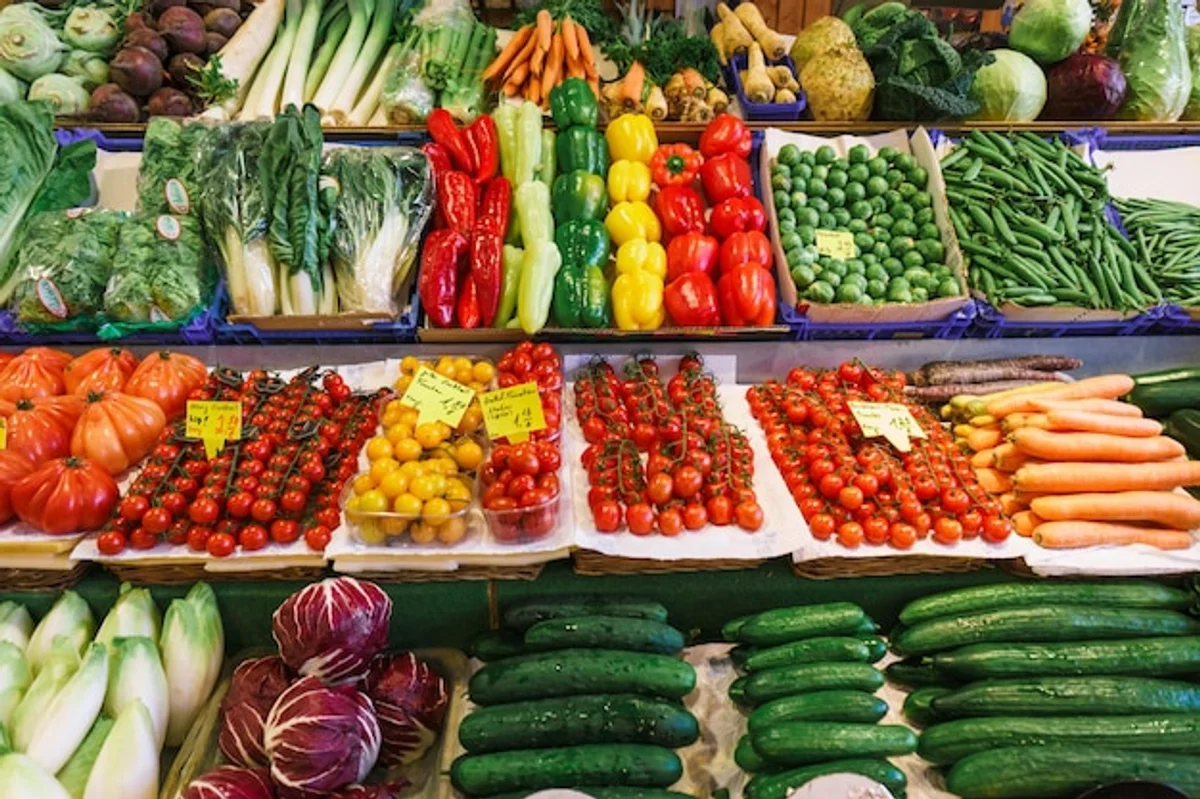 colorful German farmers market fresh greens vegetables salad