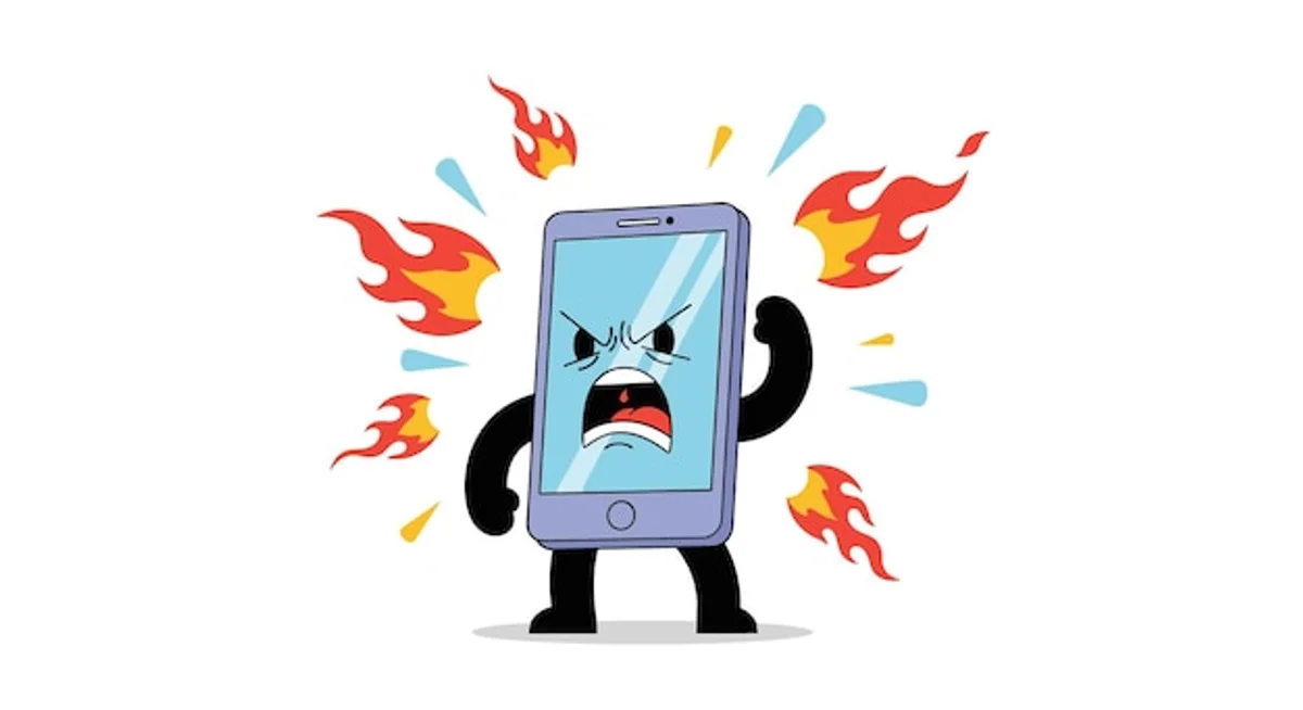overheating smartphone charging with warning symbol