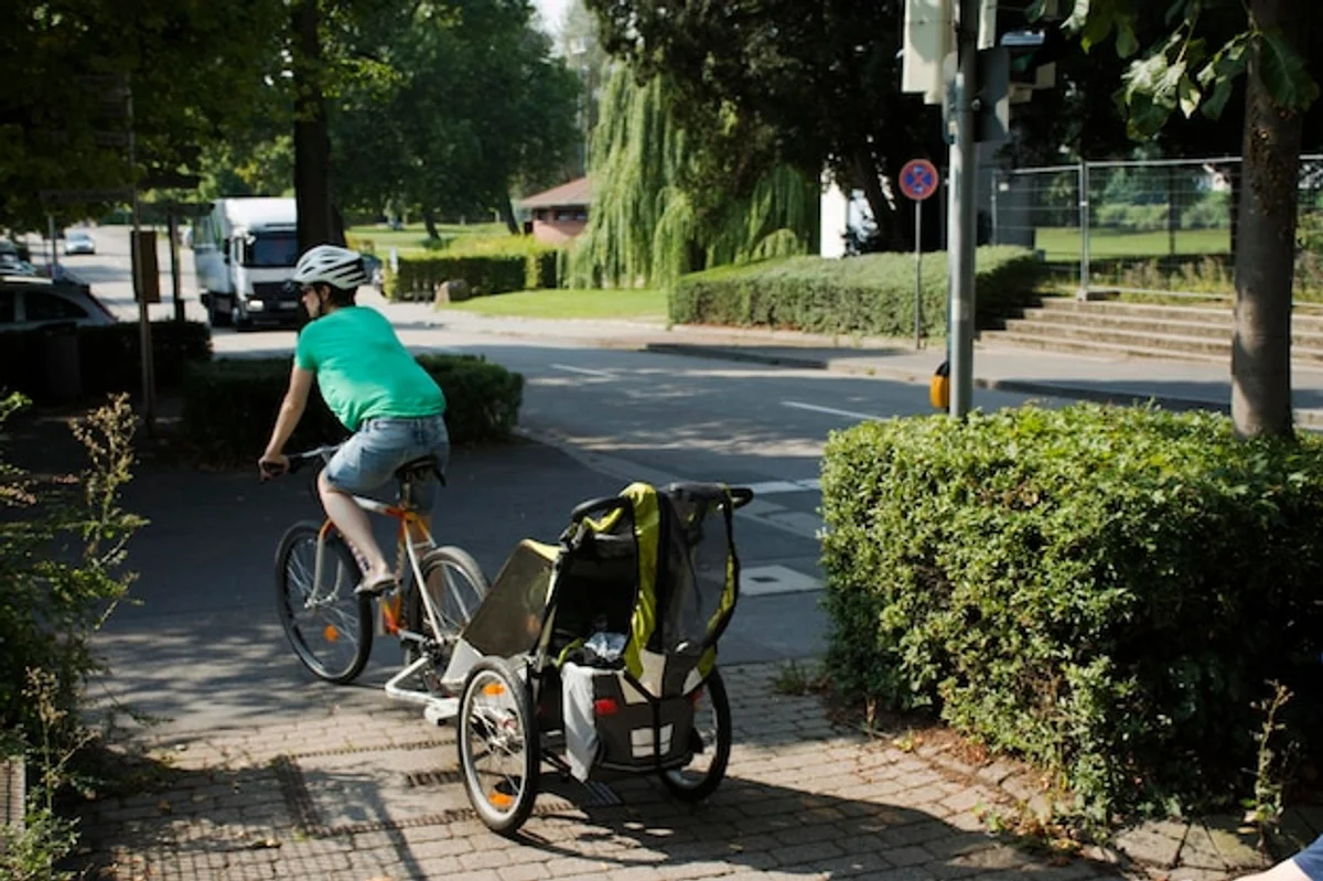 eco friendly german family cycling in countryside landscape