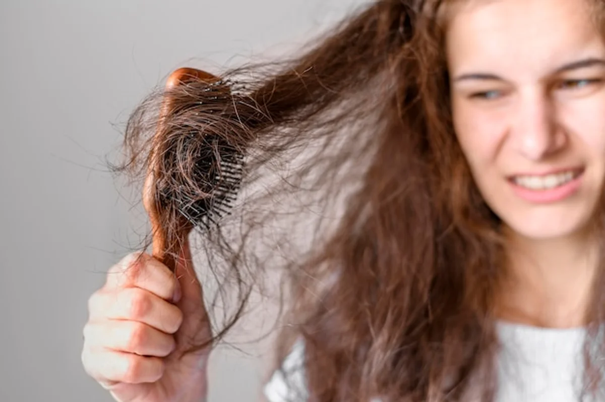 woman brushing hair wrong technique closeup