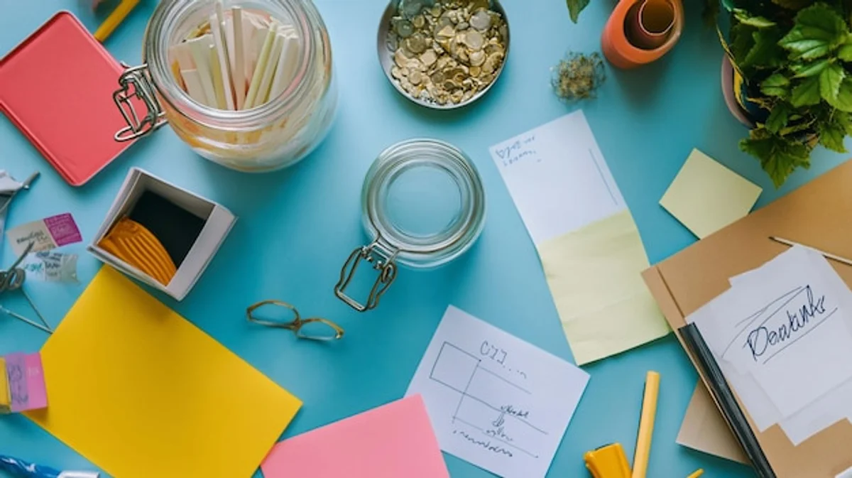 glass jars organizer desk workspace