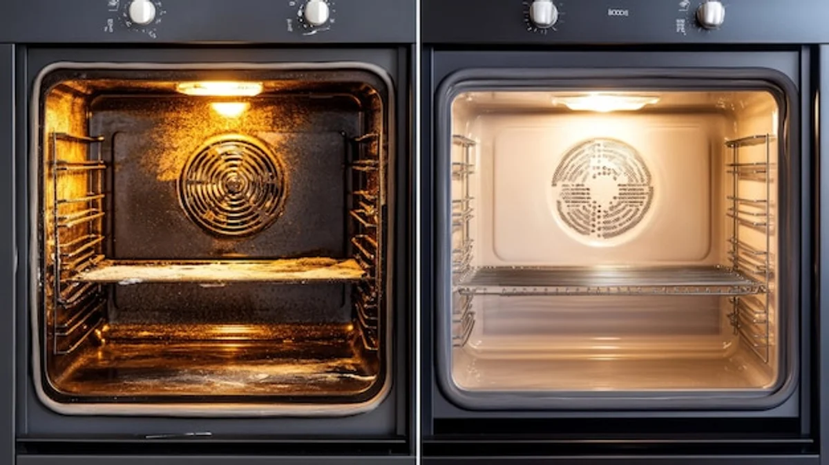 oven cleaning before and after close up