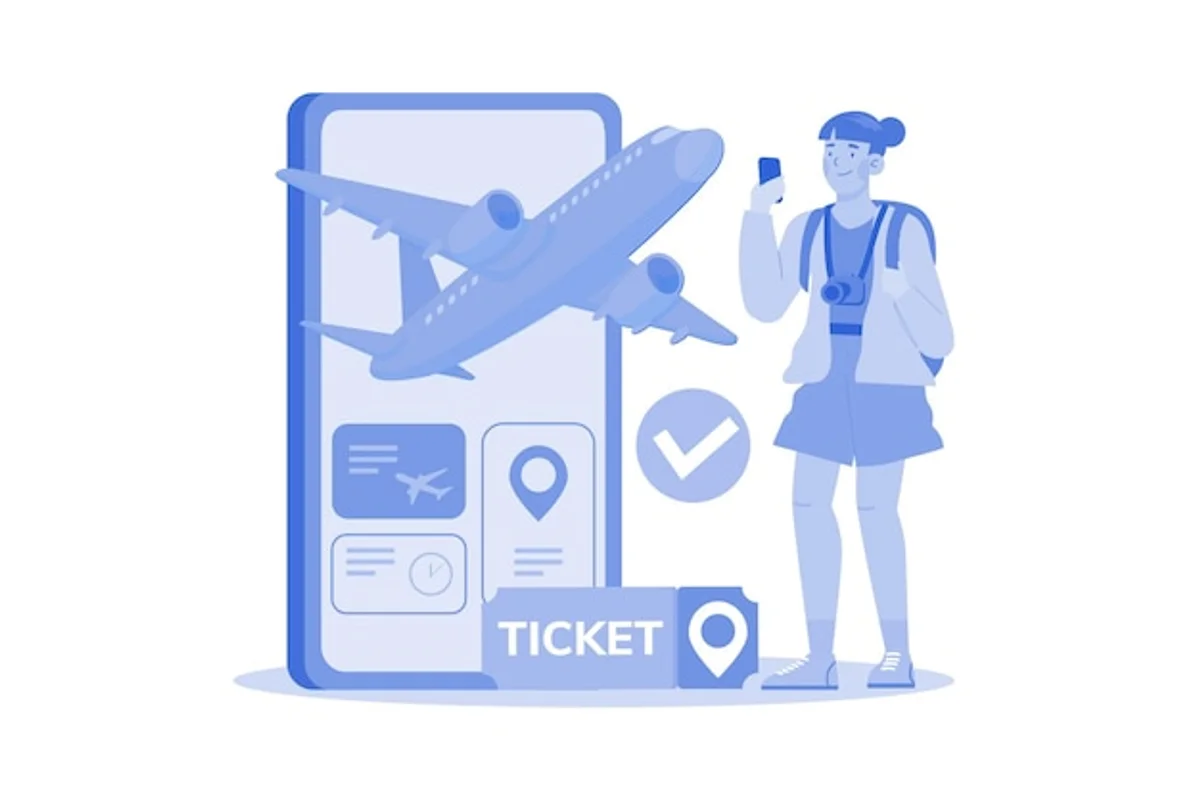 happy tourist saving money booking flight online at home