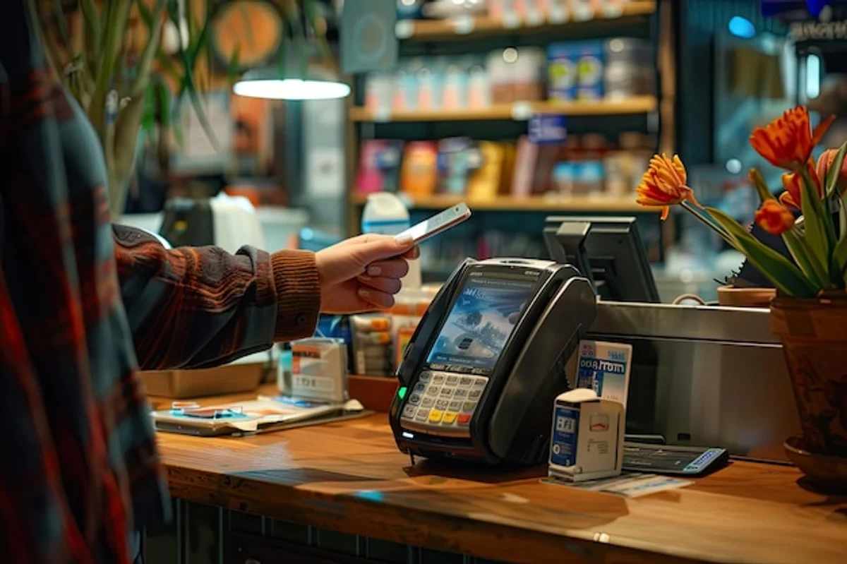 contactless payment smartphone supermarket german