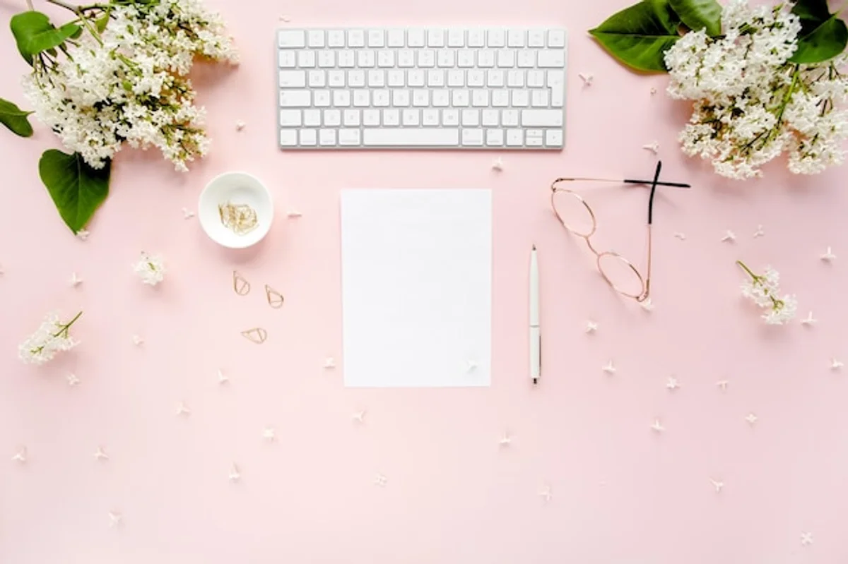 upcycled magazine organizer desk flatlay