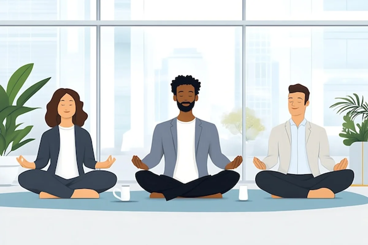business team practicing mindfulness meditation office