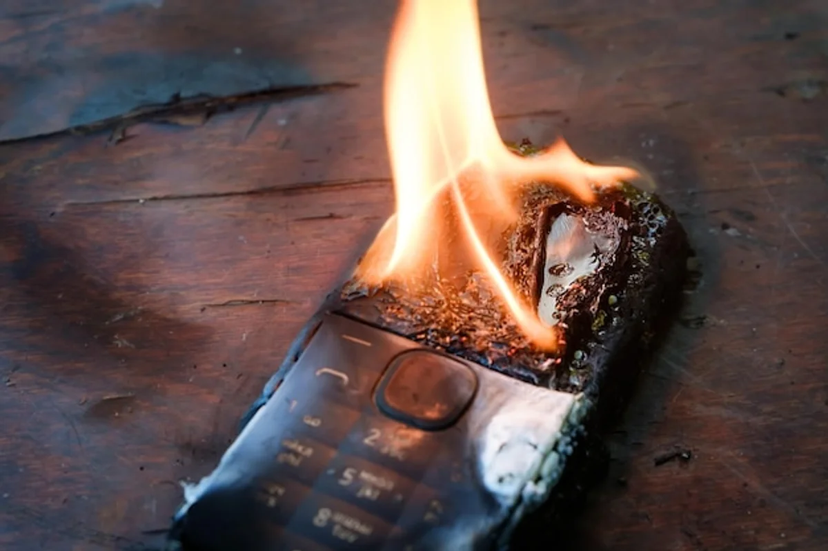 burned charger fire safety smartphone bedside table