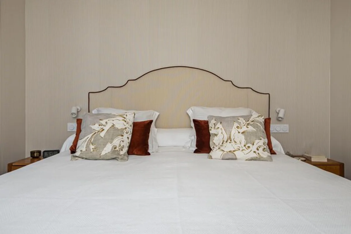 organized minimalist bedroom with calm atmosphere