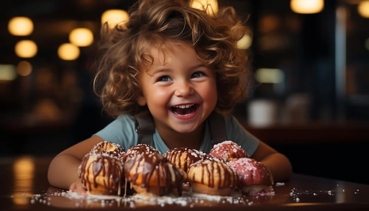 cute toddler eating chocolate indoors