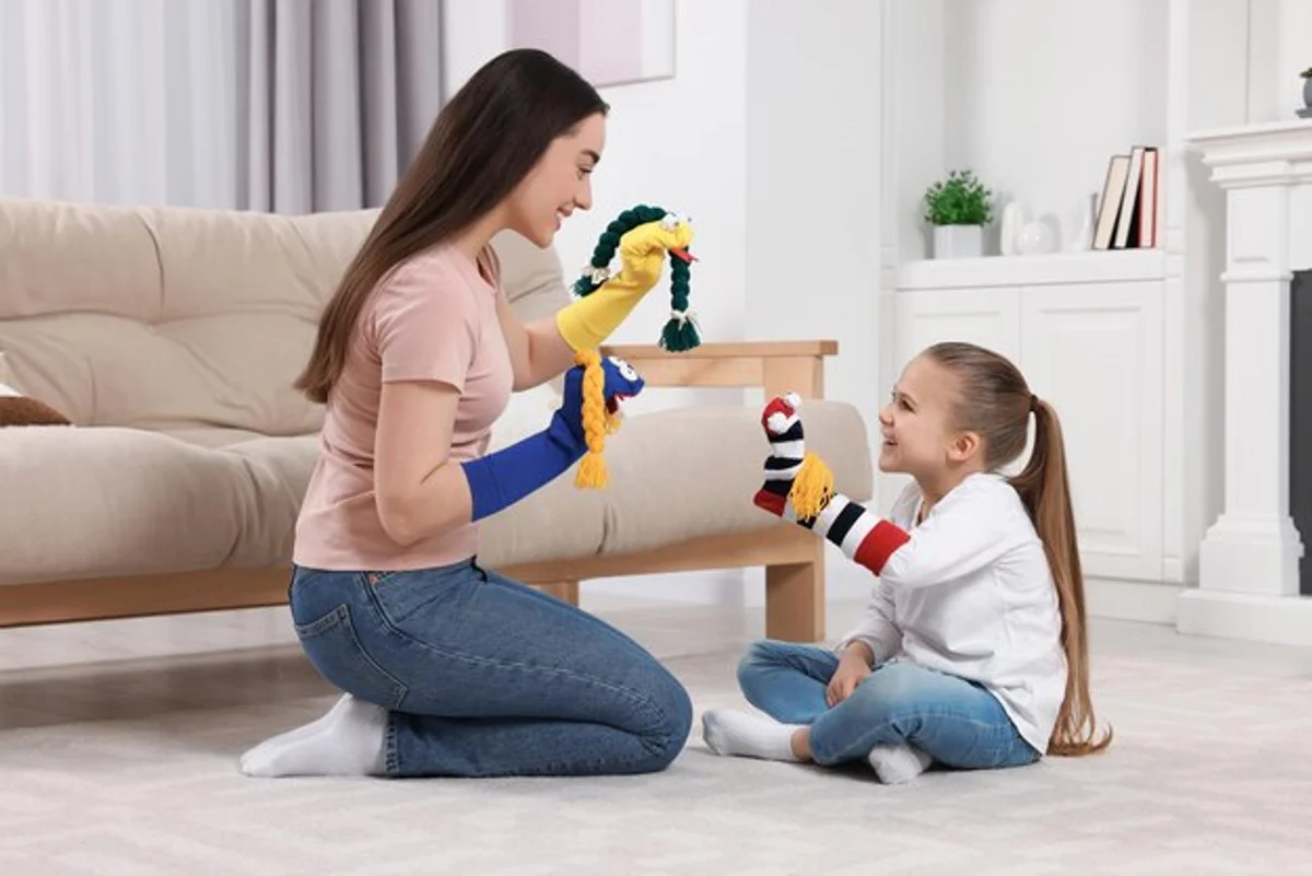 funny diy sock puppet family people livingroom