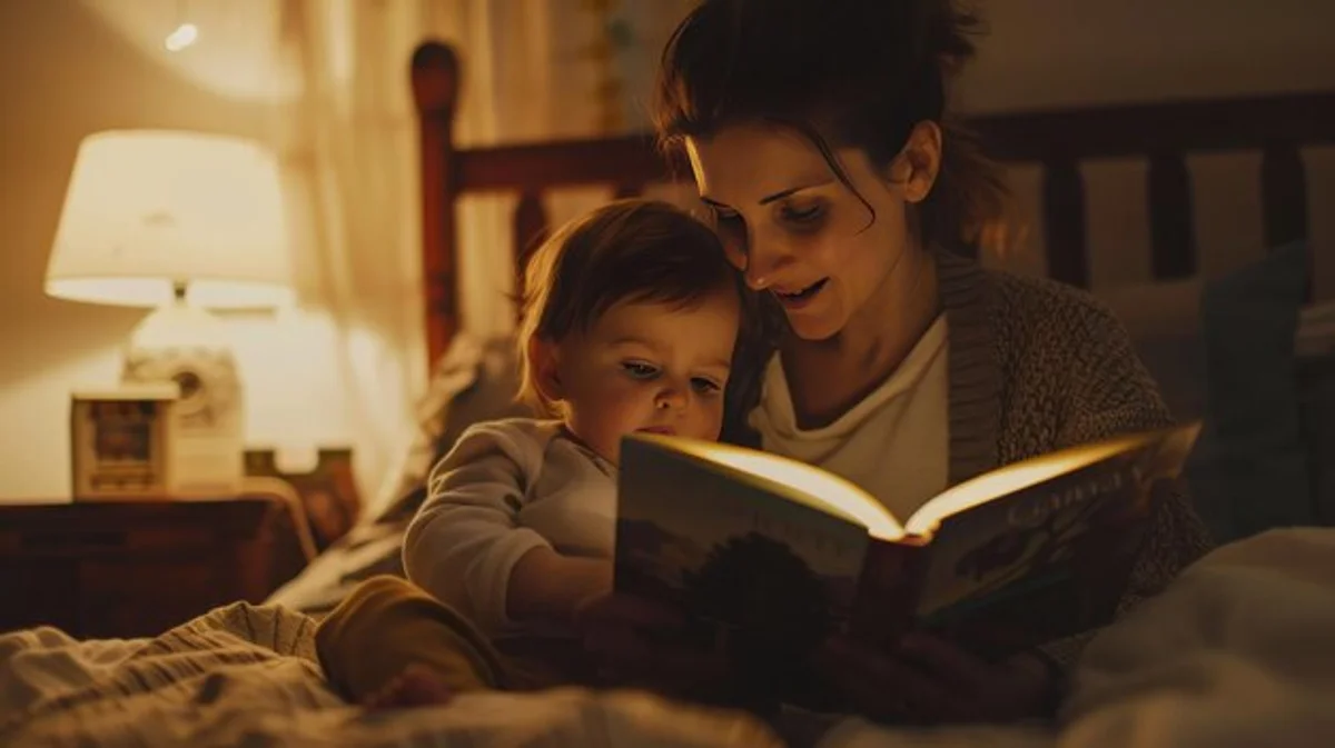 reading ritual with parents and children at home, cozy atmosphere