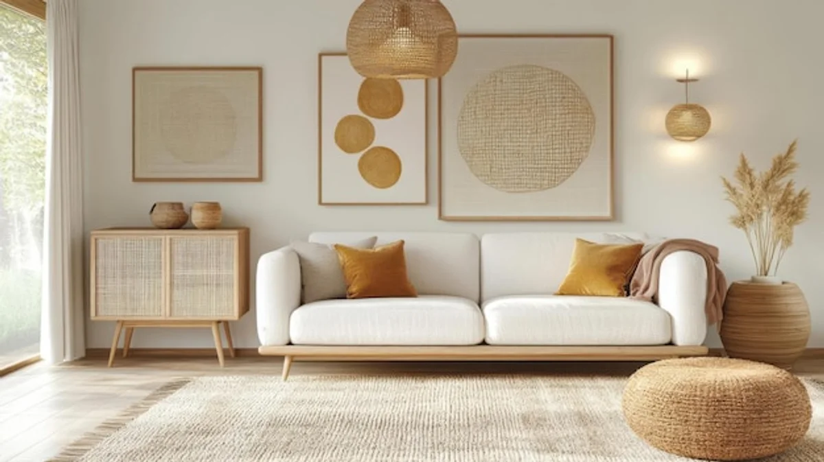 cozy living room with feng shui decor and natural light