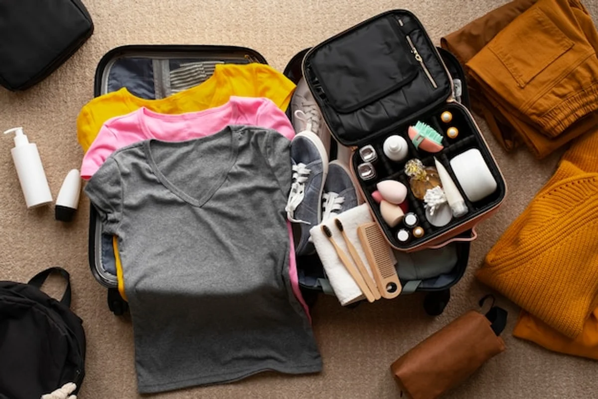 travel suitcase minimalist packing tips flat lay