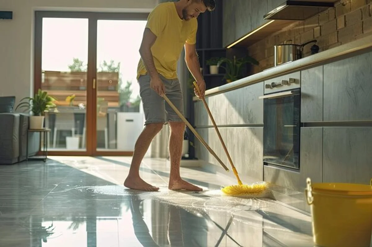 natural floor cleaning in modern kitchen