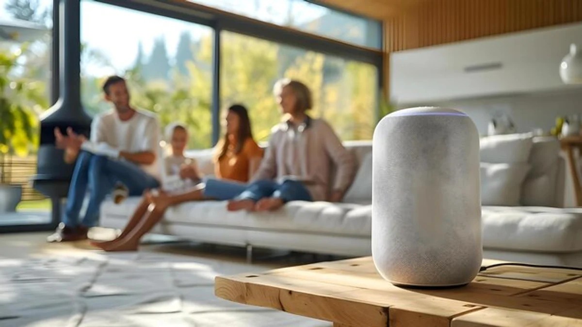 family using smart home voice assistant