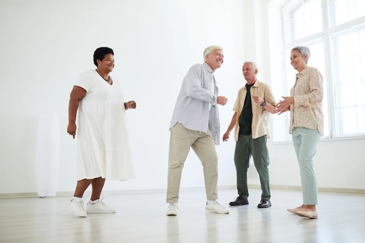 group of seniors enjoying creative workshop together