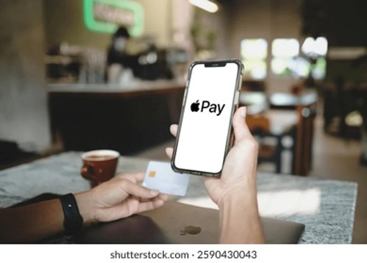 apple pay google pay contactless in german cafe hands closeup