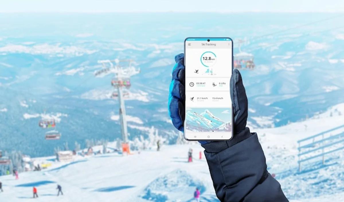 hiker using app for mountain identification in the Alps