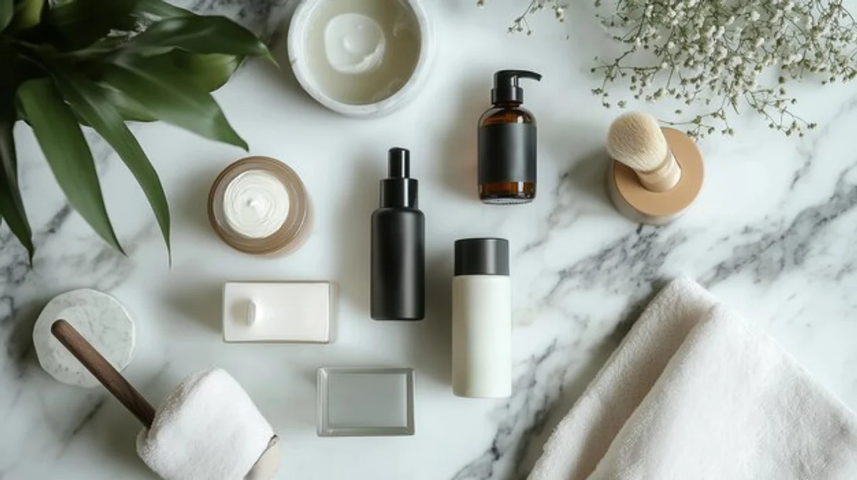 minimalistic skincare routine flatlay clean aesthetic