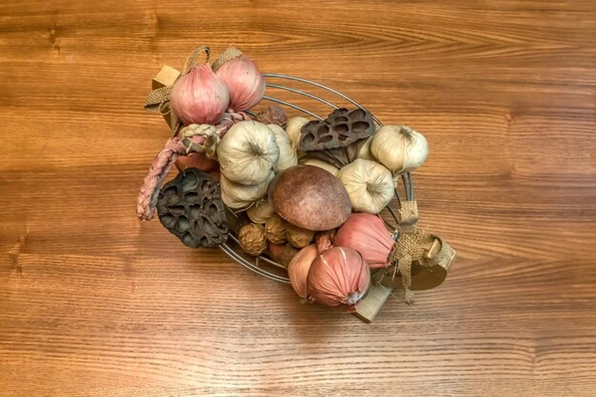 garlic storage in kitchen still life rustic