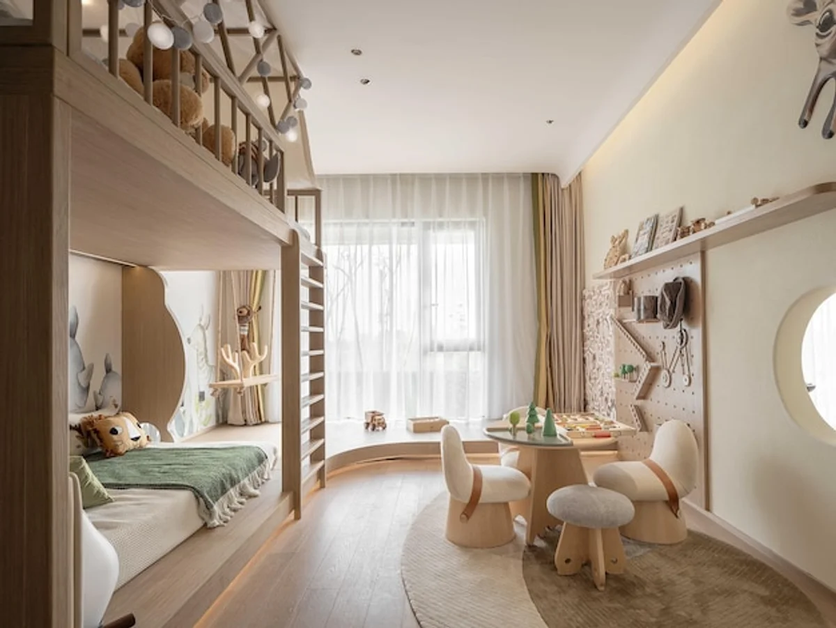 minimalist children room with natural light