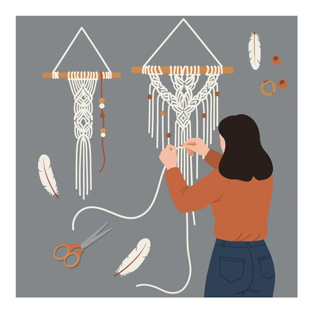 DIY boho wall hanging from fabric scraps