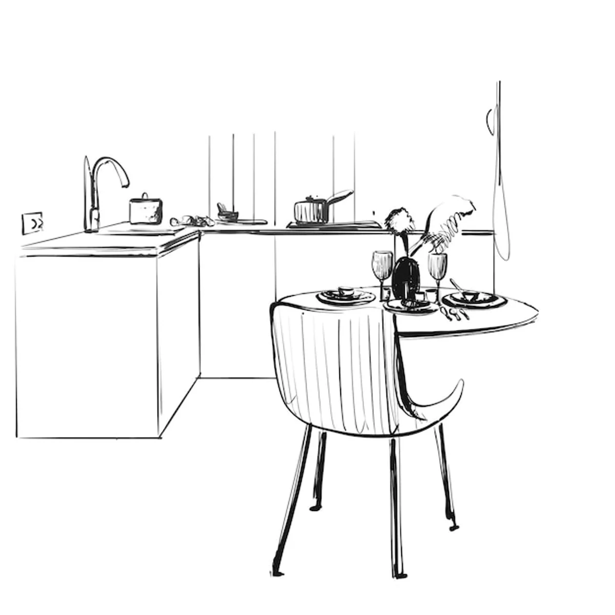 drawing with household items kitchen table sketch